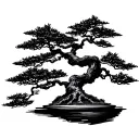 bonsai tree silhouette in a circle, black, minimalistic, tattoo tattoo design idea