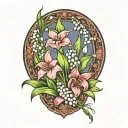 A unique design combining elements of lily of the valley and gladiolus flowers to create a symbolic representation of the client's role as a Gigi, surrounded by smaller flowers representing her grandchildren tattoo design idea