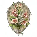 A unique design combining elements of lily of the valley and gladiolus flowers to create a symbolic representation of the client's role as a Gigi, surrounded by smaller flowers representing her grandchildren tattoo design idea