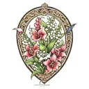 A unique design combining elements of lily of the valley and gladiolus flowers to create a symbolic representation of the client's role as a Gigi, surrounded by smaller flowers representing her grandchildren tattoo design idea