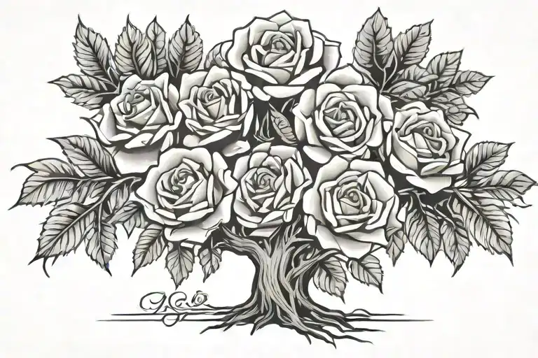 rose bush family tree 3 names incorporated Zach Thomas Max tattoo design idea