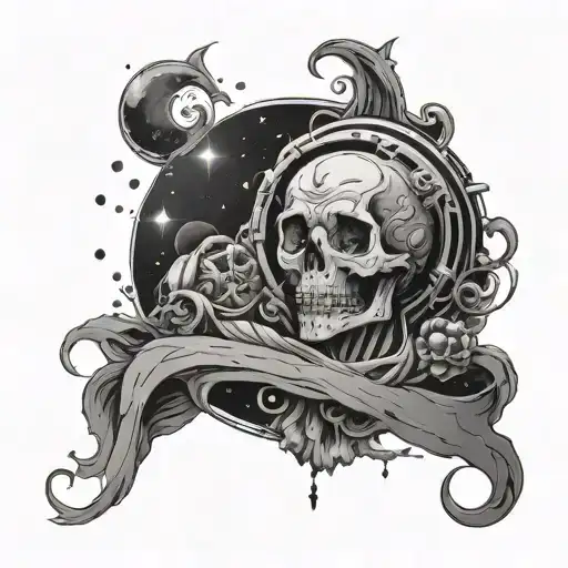death, time ending, space and stars shining tattoo design idea