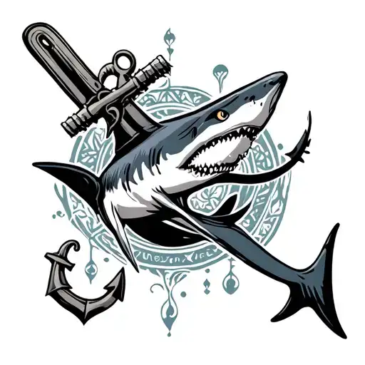  shark and anchor tattoo design idea