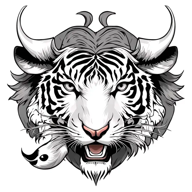 asian creature combining tiger, ox, goat, and rabbit tattoo  tattoo design idea