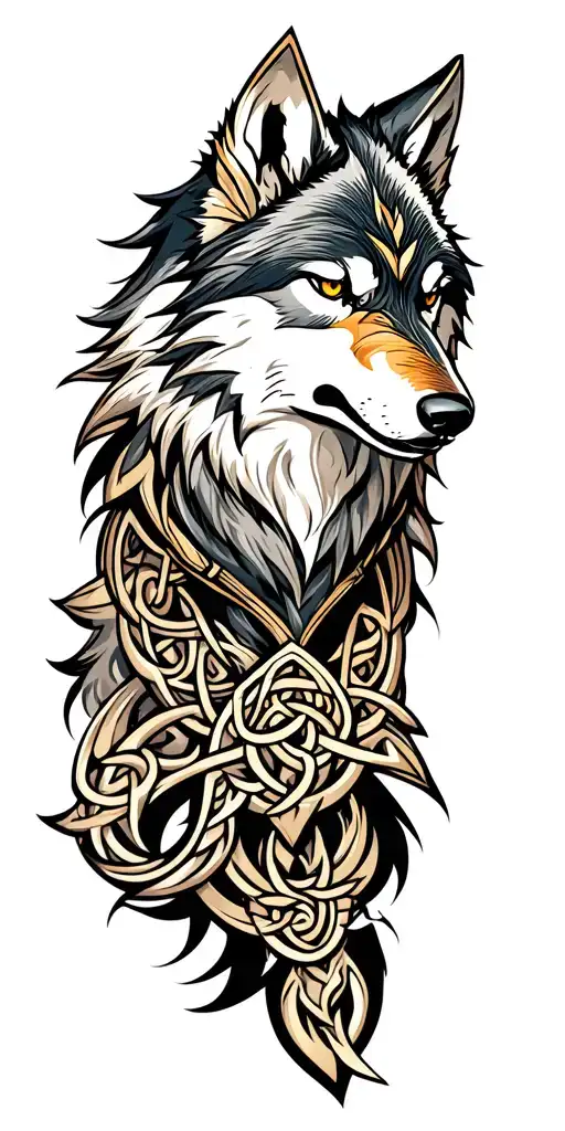 Celtic wolf with amour tribal  tattoo design idea