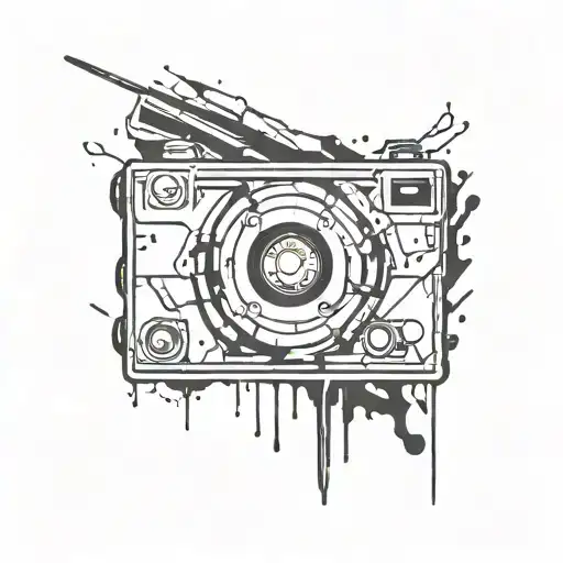 cassete with tape wrapped round tattoo design idea