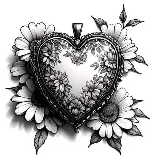 heart shaped locket with marigolds tattoo design idea