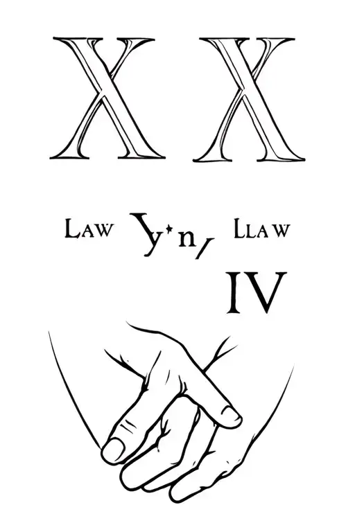 holding hands. roman numerals XV and the words 'Law yn Llaw' intwined within. make it simple tattoo design idea