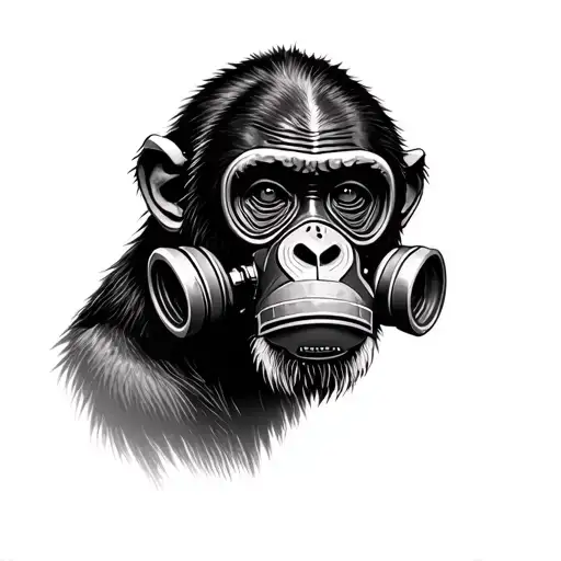 chimp with gas mask on his face tattoo design idea