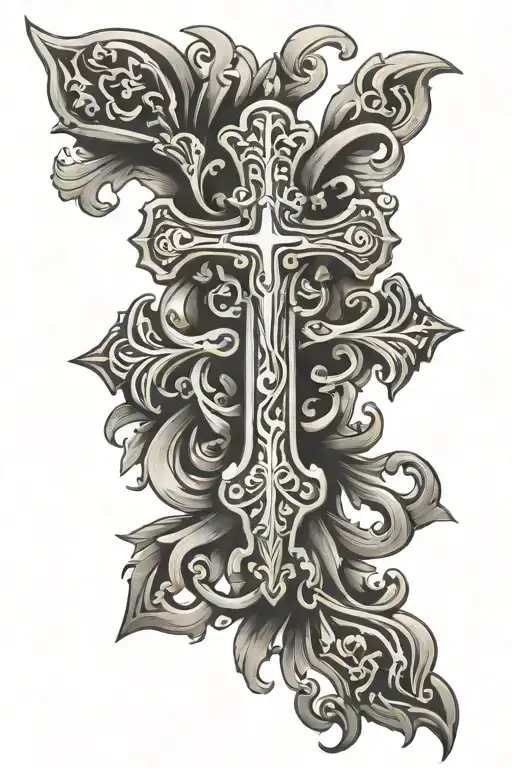 Chrome heart cross tattoo design idea