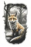 fox sitting under a tree tattoo design idea