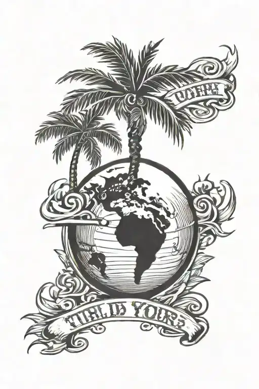 A design with an Earth and the slogan "The World is Yours", surrounded by bowl smoke and a palm tree. Rasta tattoo design idea