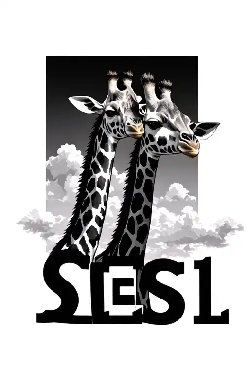 2 giraffes with the letters s e s l going under the giraffes  tattoo design idea