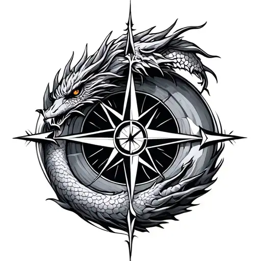 dragon compass rose tattoo design idea