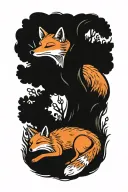 fox under a tree tattoo design idea
