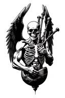 winged muscular skeleton playing bagpipes tattoo design idea
