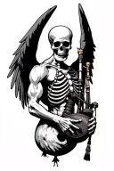winged muscular skeleton playing bagpipes tattoo design idea
