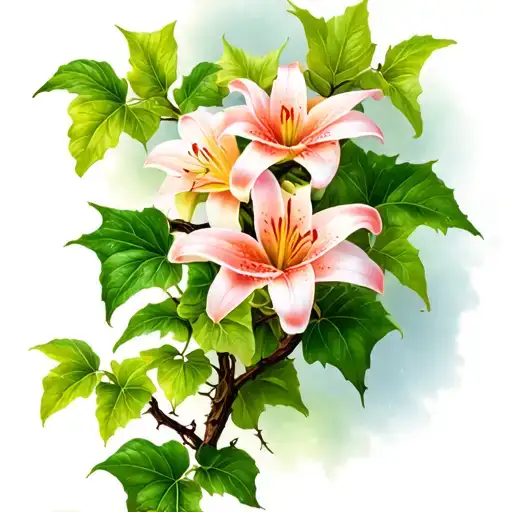 rowan tree, ivy, lily tattoo design idea