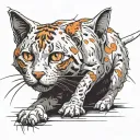 skinny female tabby cat, short hair, white hair on belly and chest, orange spot on head,, white paws. tattoo design idea