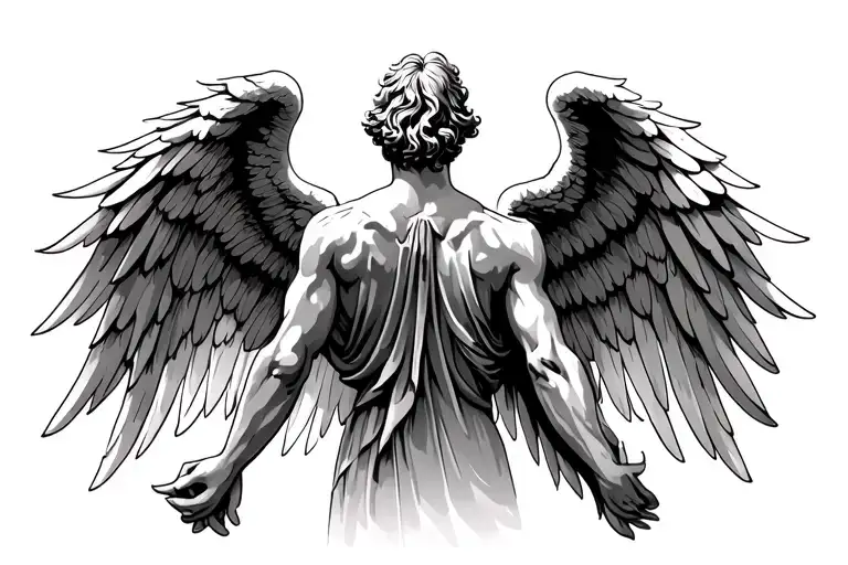 the angel Gabriel back tattoo with wide wings as if he is flying tattoo design idea