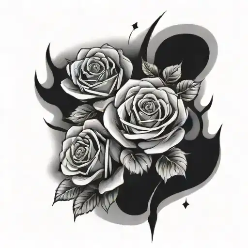 Draw black and white forearm tattoo design with 2 roses, 2 stars, number 25 and a hourglass tattoo design idea