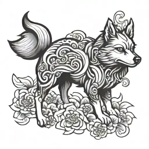 Japanese Style Dog tattoo design idea