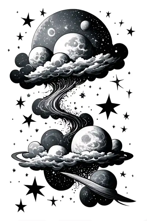 stars, clouds,space tattoo design idea