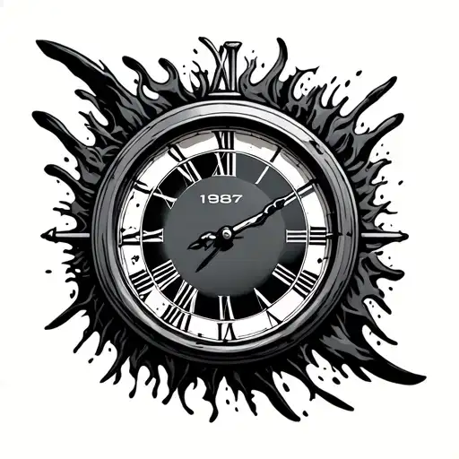 clock melting year 1987 roman numerals tattoo design idea