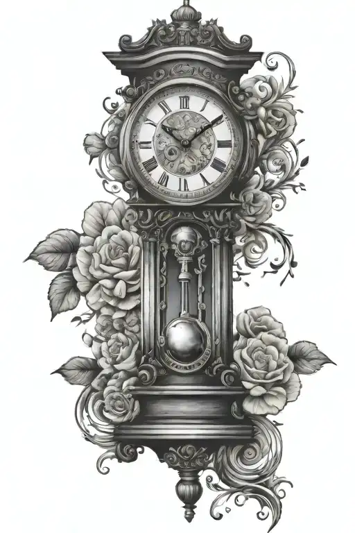 grandfather clock with hourglass tattoo design idea