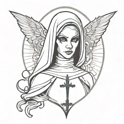 the nun sexy girl demon half angel tattoo design idea