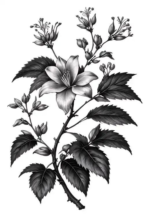 Wisterias and Valley Lilie mixed with a thornbush tattoo design idea