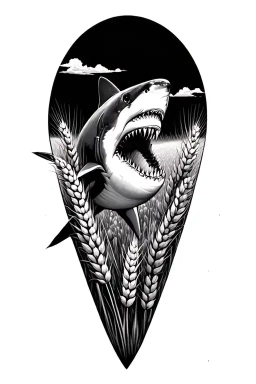 shark swimming through wheat field  tattoo design idea