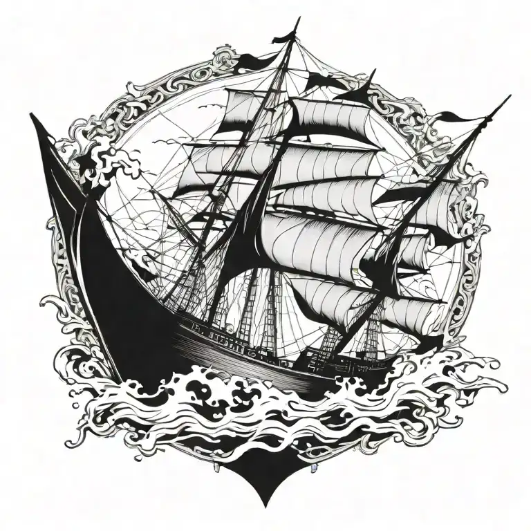 boat 18th century tattoo design idea