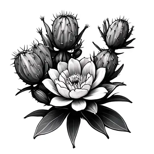 prickly pear cactus flowers tattoo design idea