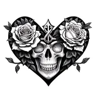 rose heart skull cross pigeon tattoo design idea