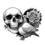 rose heart skull cross pigeon tattoo design idea