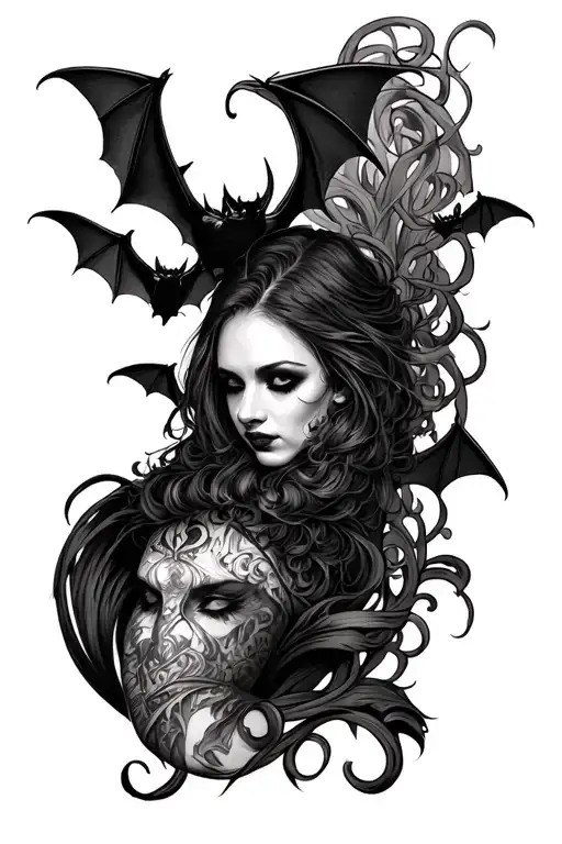 Gothic sleeve tattoo design featuring bats tattoo design idea