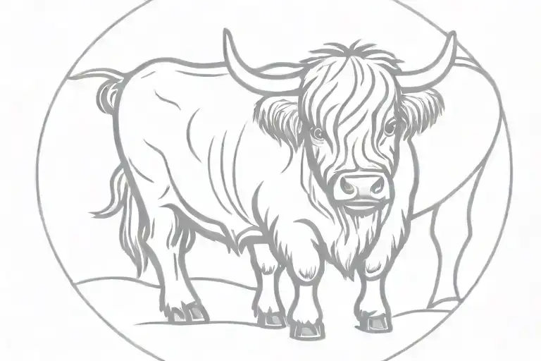 cute highland cow grazing tattoo design idea