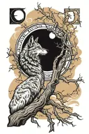 A forearm tattoo featuring a howling wolf under the moon with a single dead tree. The initials ELJ and JCW are displayed tattoo design idea