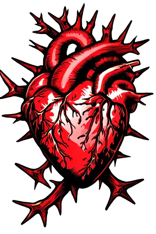 blood, heart, thorns wrapped tattoo design idea