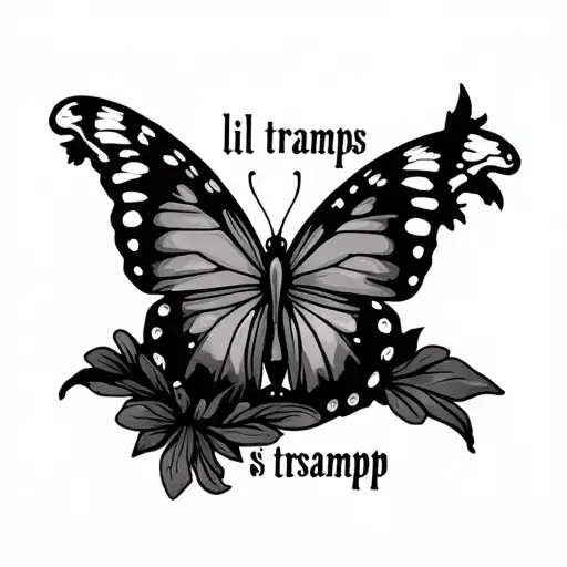 text "lil trampstamp" tattoo with a butterfly tattoo design idea