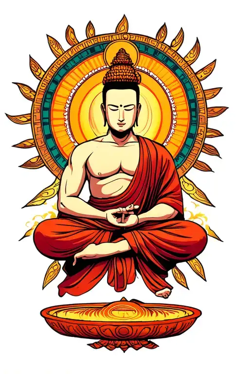 very muscular buddhist monk meditating tattoo design idea