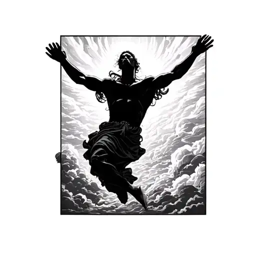 human silouette floating into heaven tattoo design idea