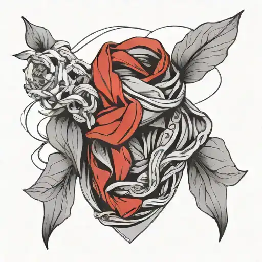 minimal red scarf tattoo design idea