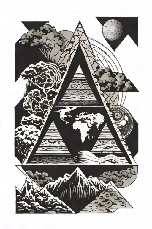 3 stacked triangles with the earth underneath,  tattoo design idea