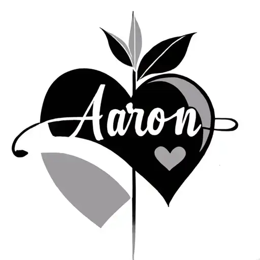 line tattoo with the name Aaron and a heart tattoo design idea