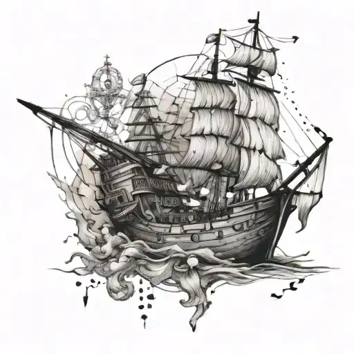Incorporate a map of the client's favorite place with musical instruments and seafaring elements tattoo design idea