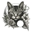 flowers with moon and cat tattoo design idea