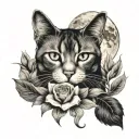 flowers with moon and cat tattoo design idea