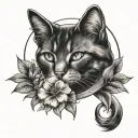 flowers with moon and cat tattoo design idea